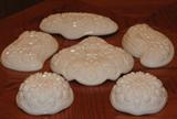 Group of 8 Imperial Glass Press Cut Milk Glass Mint, Nut, Sweet Meat Dishes & Berry Bowls shown from the bottom for full detail of pattern.