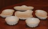 Group of 6 Imperial Glass Press Cut Milk Glass Mint, Nut, Sweet Meat Dishes & Berry Bowls