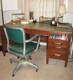 Excutive Desk with old Metal w/Green upholstered swivel Desk Chair