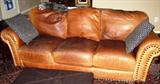 LANE Carmel Leather Nail Studded 3-Cushion Sofa