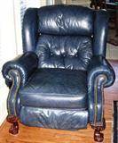 LANE Blue Leather Winged Back Ball & Claw Chippendale Style Foot Recliner