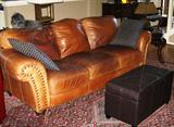 LANE Carmel Leather - Nail Studded 3-Cushion Sofa - Leather Chest shown in front