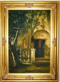 Portico Entrance Oil Canvas Print Framed, (24" x 36') in a Gold Leaf Frame