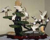 Exquisite Jade Bonshi Tree with Cranes Sculpture (20" X 15")