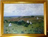 Oil on Canvas Framed/Signed Wm. M. Chase (William Merritt Chase) (31" x 24")  Field /Picking Flowers