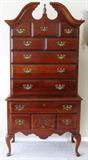 American Drew Cherry Chest-on-Chest raised on Queen Legs Legs w/4 Lower Drawers and 5 Upper Drawers (38"W x 19"D x 76"H)