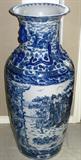 Golden Limoges Oriental Guiesha Girl Scene Blue & White Vase 36"H Floor Vase