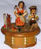 Reuge Black Forest Germany Wood Carved Swiss Musical "True Love" Movement Music Box (8"D x 8"H) (Working)