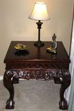 Mahogany Ball & Claw Cabriole Leg End Table with Drawer and Leather insert Top