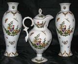 NEW Limoges marked Porcelain 14" Tall Vases (pair) and 13 1/2" Tall Lidded Pedestal Pitcher