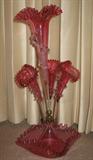 Epergne Cranberry 21" Tall with 3 Small Lily