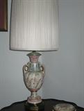 Porcelain Lamp with Silk Shade.