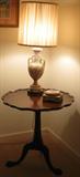 1940's Imperial Furniture Co. Grand Rapids Michigan (1911-1949) Mahogany Round Pie Crust Edge Table with Porcelain Lamp.