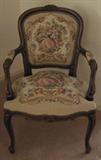 Chateau D'AX Italian Carved Walnut Open Arm Chair - Tapestry Seat and Back.