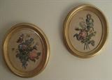 Pair Vintage Floral Prints, gold leaf framed