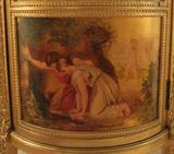 Vitrine center hand painted panet depicting 18th Century lovers viewing reflections in pool