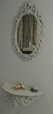 Oval Syrocco Style Mirror with wall Console Shelf with pale blue paint.