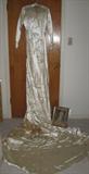 Beautiful Handmade 1944 Beaded Slipper Satin Wedding Gown. Shown with original Shoes and Newspaper Clipping