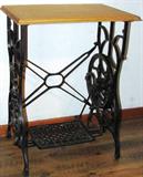 Antique Wrought Iron Sewing Machine Base with Wood Top.  Great End Table