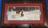 American Indian Tracking in the Snow Framed and Matted Print