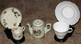 Demitasse Cup & Saucers and Small Porcelain Teapot