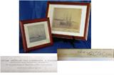 Large Print:  Framed Original Image "U.S.S. Galena"  signed Compliments of W. Rowbotham, U.S.N. (ROWBOTHAM, Robert William, was born March 28, 1867, in Boston, Mass. Died in 1892)16"x13"
Small Print: "Action Between the Kearsarge & Alabama (Rescue of the Crew of the Alabama by the Deerhound)  From the Original Painting by Chappel in the possession of the publisher, Johnson, Fry & Co New York entered according to the act of Congress AD 1864 12"x10"