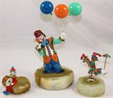 Ron Lee Solid Brass Hand Made Enameled Clown Sculptures on Marble Base:
Clown with Drum 3 1/4"H
Limited Edition Shriners Clown with Balloons 10"H
Clown with Umbrella doing Hand Stand 4 3/4"H