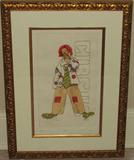 "Billy" the Circus Clown Signed & Numbered 103/250 by Leigh, Gold Leaf Framed w/Mat (17"x 23.5" overall)
