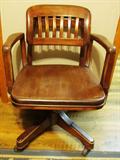 RARE Sikes Wooden Swivel Office Chair with original casters.  The Back Pivots for Comfort
