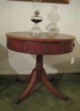 30" Mahogany, leather insert, Single drawer Round Drum Table
