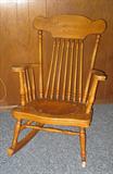Antique Press Back Rocker with round leather seat insert