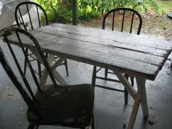 Antique Primitive Table and 3 chairs