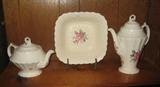 Spode "Jewel" with Rose Decal, Coffee Pot, Tea Pot and Vegetable Bowl