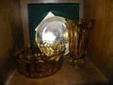 Amber Glass Ware w/Kinkade Christmas Plate