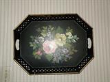 Black Signed Tole Painted Tray