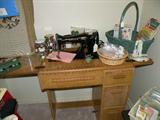 1951 Singer Sewing Machine in Mid Century Cabinet w/Stool (not shown) Sewing & Great Buttons