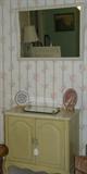 Yellow & White Paint French Provencial Console shown with White Paint Depression Era Mirror