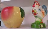 Apple Cookie Jar and Hand Painted Czech Rooster Figurine