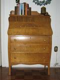 Antique Tiger Oak Drop Front 3-Drawer Desk