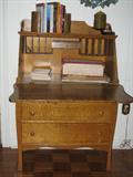 Open View of Antique Desk showing pigeon whole compartments and writing area.
