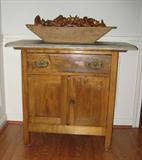 Antique Wash Stand; Single Drawer & Double Doors. Marble top added.