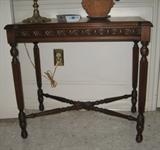 Exceptional Turned Cross Stretcher Walunt Tea Table