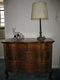 Antique Oak Surpentine front Low Boy Chest. The Case has two small over two long drawers on short cabriole legs.