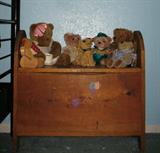 Small Solid Wood Toy Box shown with a collection of bears. Including Boyd, Etc.