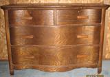 Antique Oak Serpentine Front Low Boy Chest With Wood Drawer Pulls