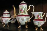 Czechoslovakian Coffee Set:
Coffee Pot with Sugar and Cream Shown. Set of 6 Demitasse Cups & Saucers not shown