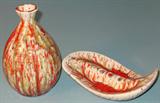 Ceramic Drip Glaze Vase and Ashtry C. 1970's