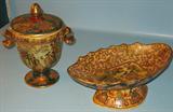 Reproduction "Royal Satsuma" Ornately Decorated Oval Console Bowl and Footed Urn