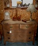 Serpentine Front Tiger Oak Low-Boy Chest