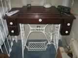 Antique White Painted Treadle Sewing Machine Cabinet only